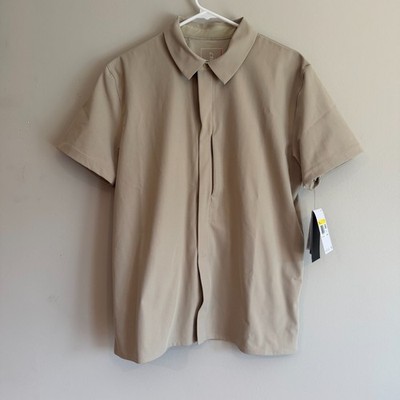 Nike HQ6958-253 Mens Small 24.7 Dri-FIT Perfect Stretch Snap Button Shirt Khaki