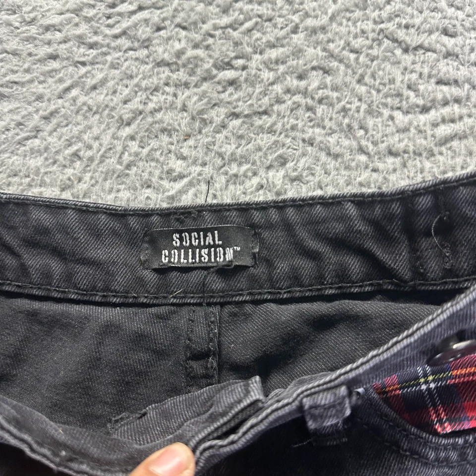 Pantalones de mezclilla de algodón negros para mujer Social Collision 26x32 pierna ancha holgados ropa de trabajo Foto 4 de 4