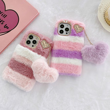 Girl Cute Heart Fluffy Soft Warm Case Fr iPhone 16 15 14 13 12 11 Pro Max XR 7 8