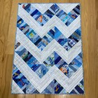 Child's Baby Handmade Quilt 33" x 46" NEW Chevron Blue White Hand Quilted 