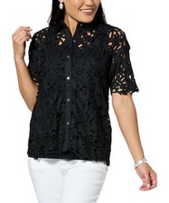 WynneCollection Abstract Floral Lace Top Black