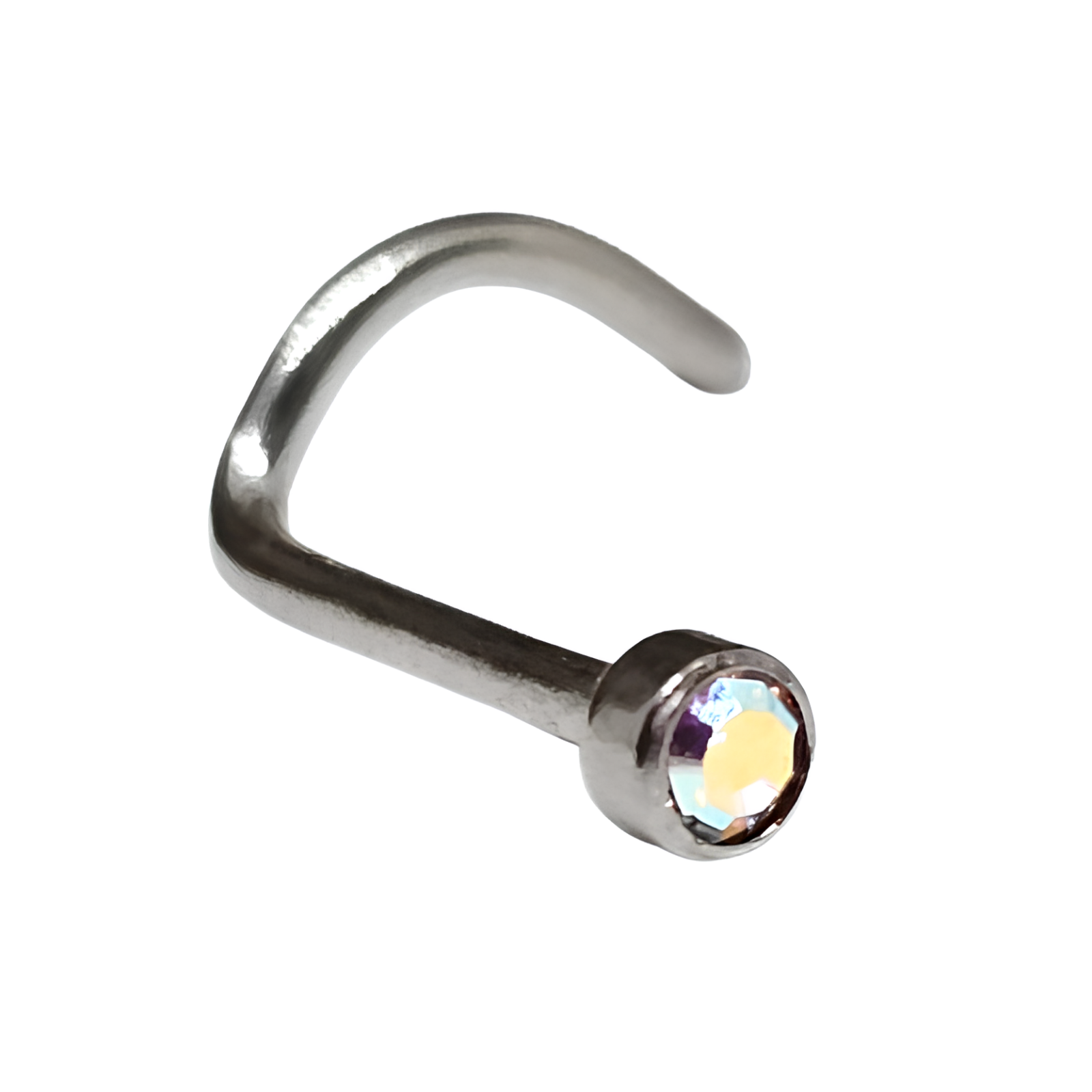Nose Stud AB CZ 2mm Gem 20g (0.8mm) Gemstone g23 Titanium Surgical Screw Curl