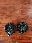 Vintage Black Beaded Clip On Earrings Silvertone Clips Costume Jewelry