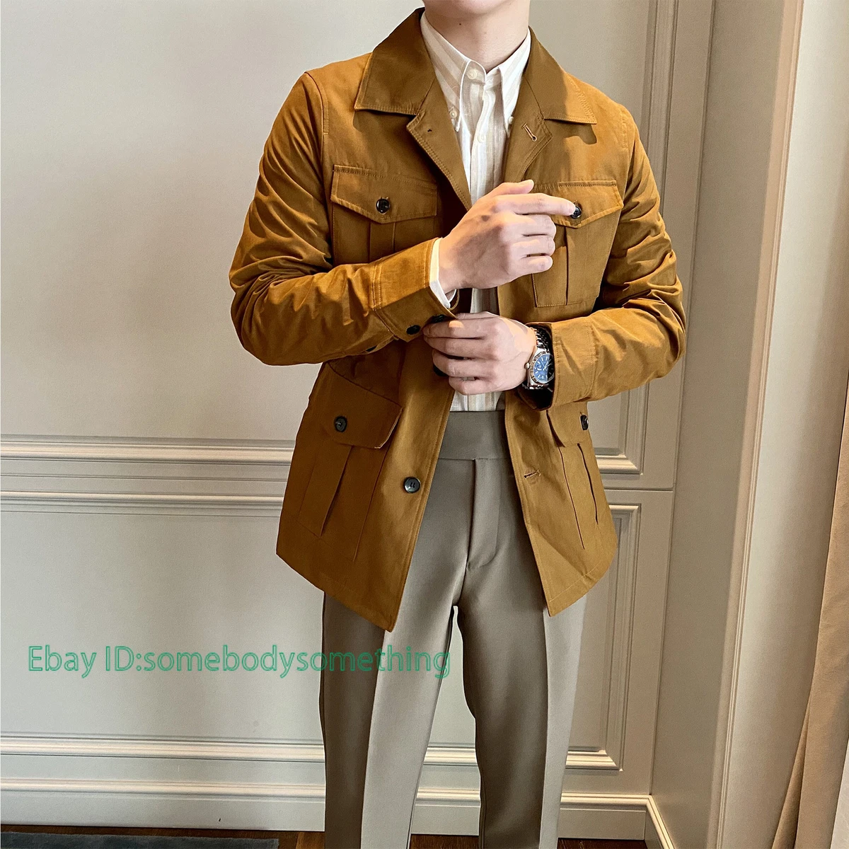 Men's Vintage British Style Lapel Collar Work Coat Safari Hunting Jacket  Top HOT