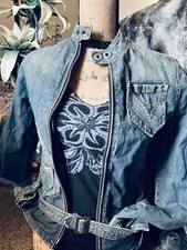 Lois Denim Women’s Jacket, Graphic, Y2k, Retro, Belt, Size Small
