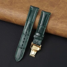 Green Leather Watch Band Gold Deployment Buckle Real Crocodile Watch Strap Men