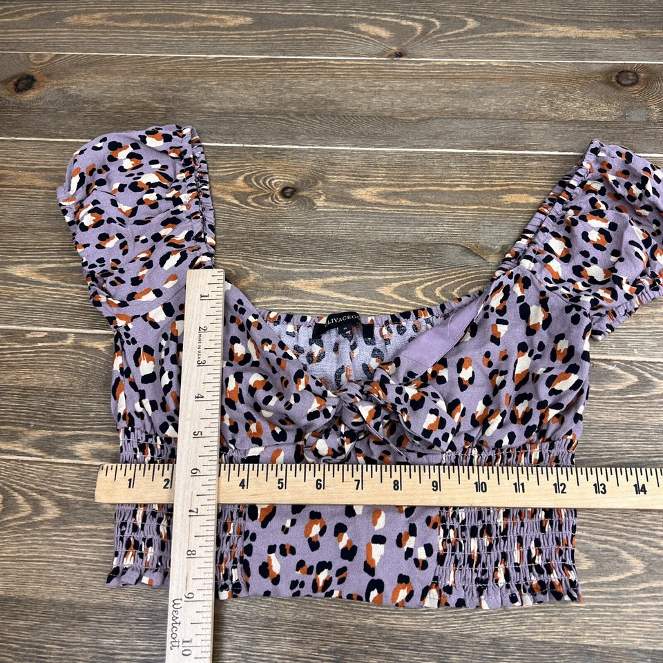Olivaceous Crop Top Women Small Leopard Print Purple - Image 4 of 4