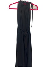 A Line Halter-Neck Maxi Dress in Black with belt