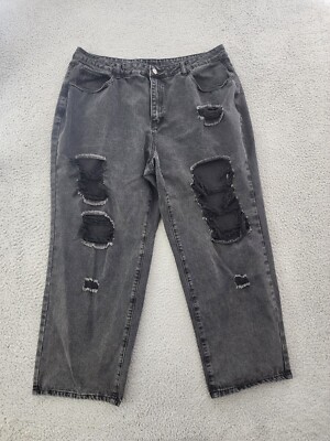 Shein Jeans Women 3XL Black Straight Denim Distressed High