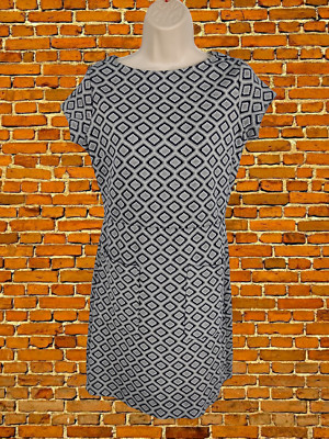 Next UK 8 Damen-Minikleid grau Geodruck Flügelärmel Tasche Freizeit Arbeit