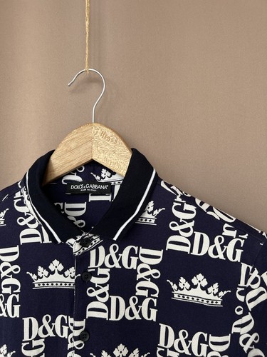 Dolce Gabbana Monogram Crown Logo Polo Shirt Mens Size 44 S/M Navy - Picture 6 of 12