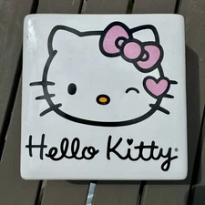 Hello Kitty Glitter Bow Ceramic Box Sign 5x5"  Wink White