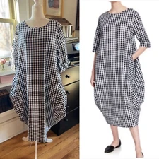 Dubgee Whoopi size large Gingham plaid Cotton Cocoon sack Midi Dress Lagenlook