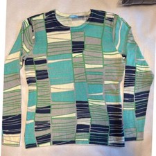 Women's J McLaughlin Lightweight Crewneck Sweater Size M Cotton/Modal Blue/Green
