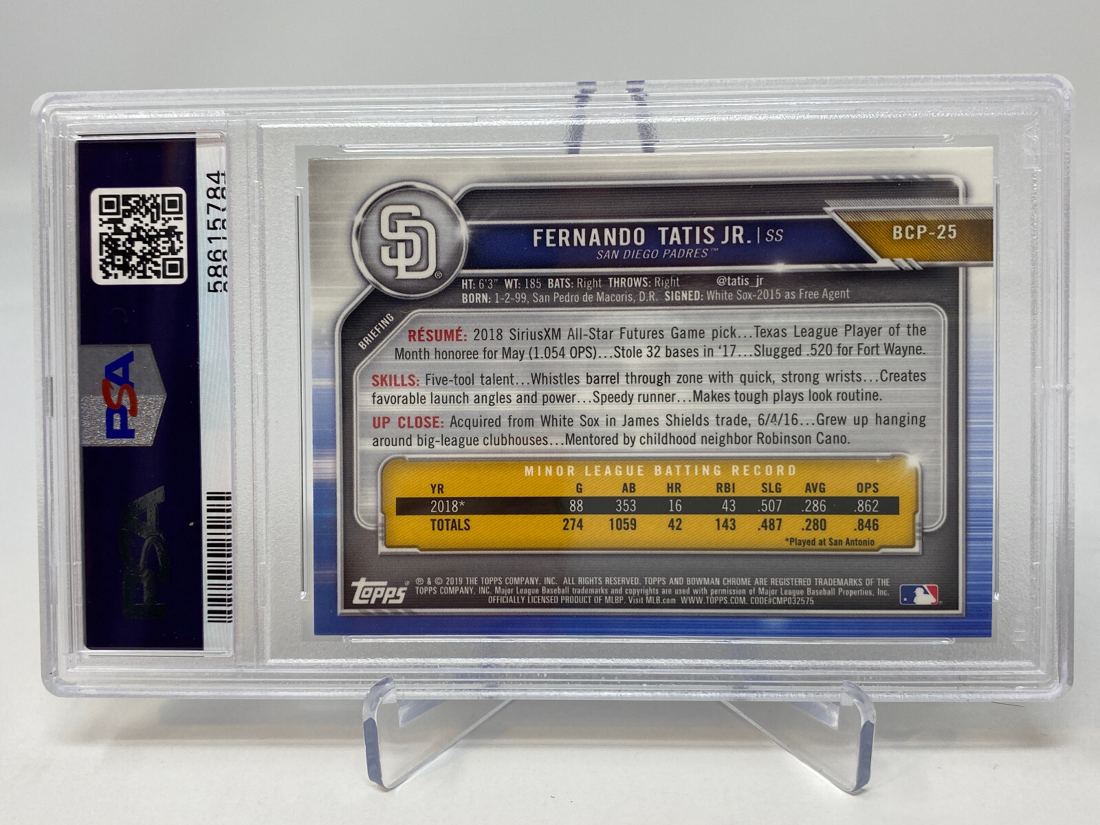 2019 Bowman Chrome Fernando Tatis Jr.  Rookie Card  - PSA 9 view 11