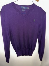 Polo by Ralph Lauren Custom Fit Merino Wool V-Neck Sweater Men's Size M Purple