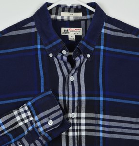 tartan plaid mason slim crew thomas navy sleeve shirt medium