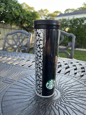 Starbucks 2011 Silver and Black Star Mosaic Tumbler 20 oz - Original Sticker