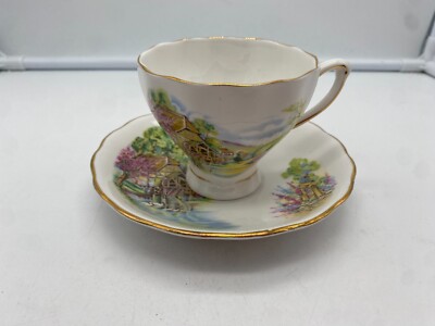 Colclough Bone China Tea Cup & Saucer Set Cottage Country Print   A85