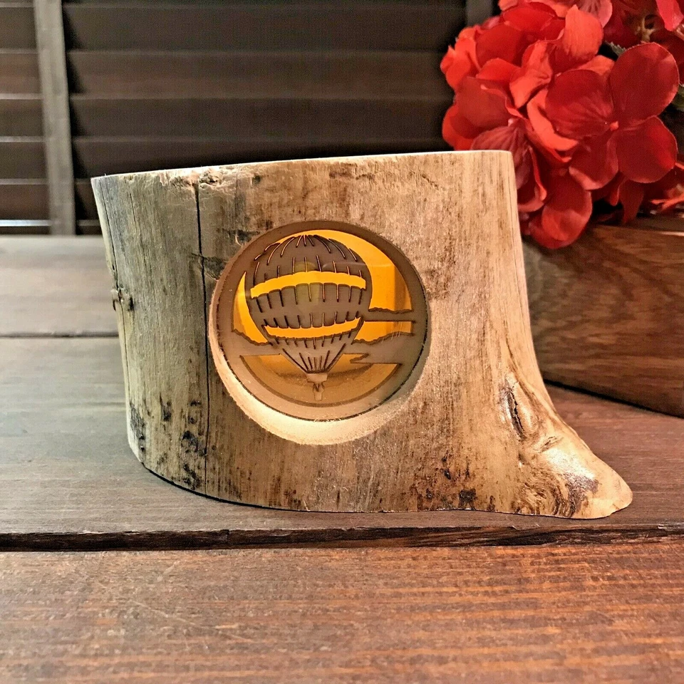 Spinning Aspen Log Candle Holder Hot Air Balloon Western Primitive Decor 5" - Image 2 of 4