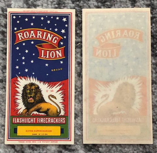 Firecracker Label 1940s Roaring Lion Vintage Original New Old Stock Cat King - Picture 2 of 5