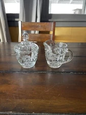 Anchor Hocking Prescut Star of David Creamer & Sugar Bowl w/lid Vintage