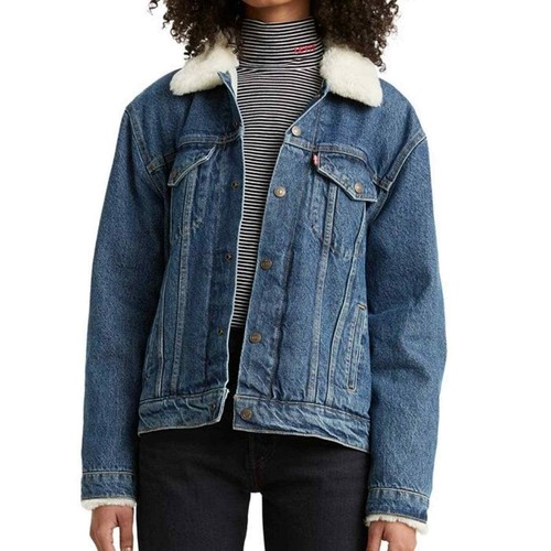 Fleece-Trim Denim Trucker Jacket XS | eBay