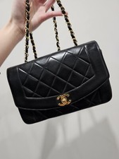 CHANEL Diana Small Black Gold Vintage Chain Bag Single Flap Lambskin SEE VIDEO