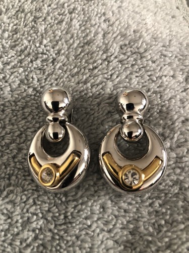 Vintage Paris Designer Andre Courreges Silver Gold Drop Clip On Earrings