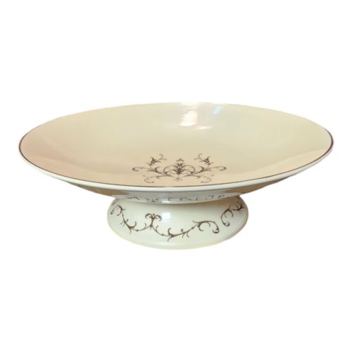 Wedgwood Queen's Filigree Round Statement Bowl XL England Pedestal Brown Cream - Picture 3 of 7