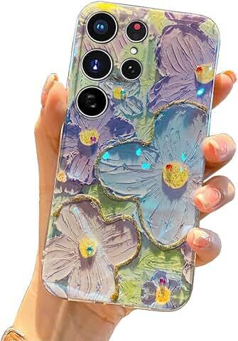 Case for Samsung Galaxy S22 Ultra, Colorful Retro Oil Painting Flower Laser Glos - Photo 2 sur 5