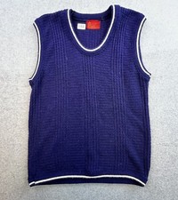 Vintage Kings Road Sears Vest Mens Large Navy Blue 100 Acrylic Knit Sweater