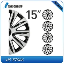 Set of 4 15" Universal Wheel Hub Caps Black & Silver Wheel Cover Wheel Trim Kit