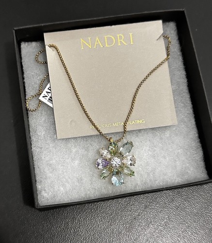 Nadri Mixed Cut Watercolor Crystal Flower Pendant Necklace 18k Gold Plated $90 - Picture 5 of 9