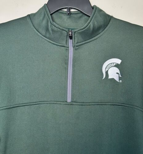 Nueva Chaqueta Michigan State Spartans Para Hombre Cuarto Cremallera Talla XL L/S Camisa MSU Verde - Imagen 2 de 9