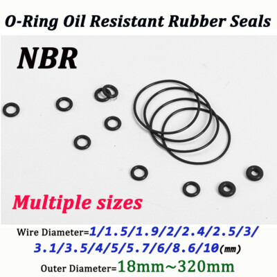 NBR O-Ring Oil Resistant Rubber Seals Multiple sizes 1mm~10mm OD=3mm~740mm Black