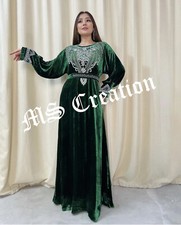 Sale Luxury Green Velvet Bedded Crystal Work Moroccan Kaftan Wedding Dress 485
