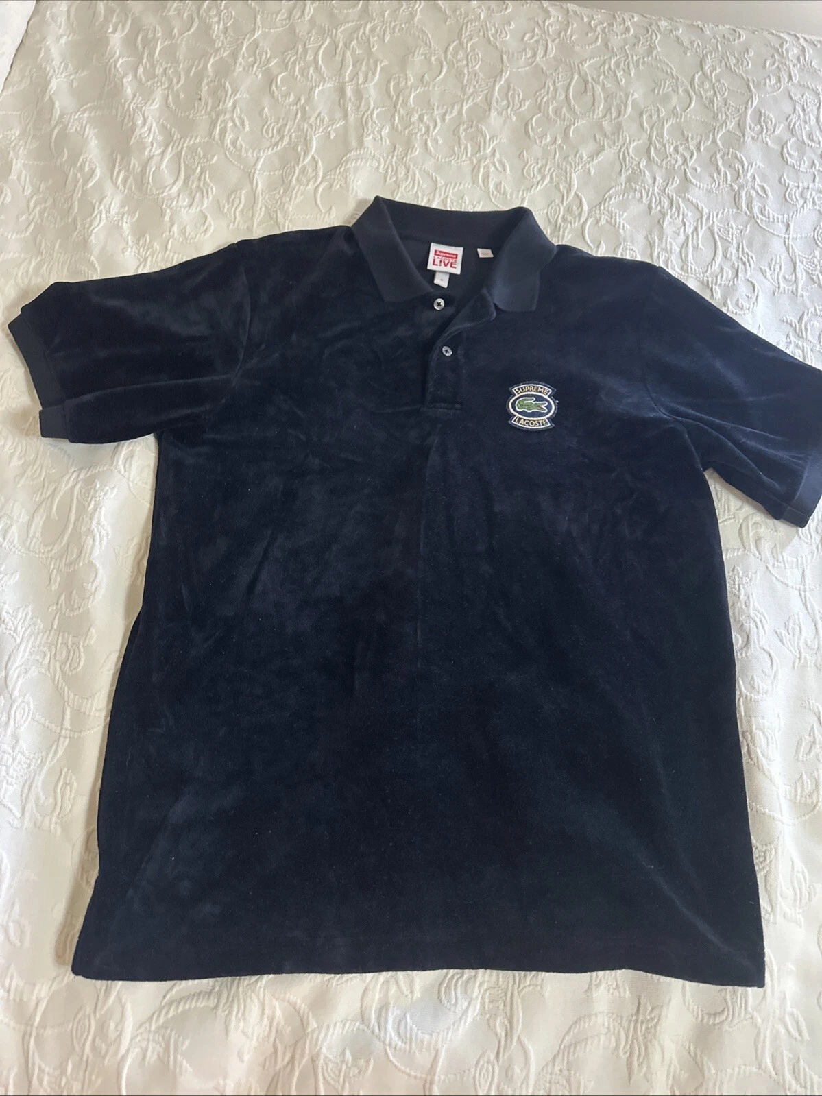 Polo Supreme Lacoste velours manches courtes noir SS18 authentique