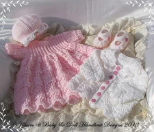 BABYDOLL HANDKNIT DESIGNS KNITTING PATTERN DRESS SET 16-22" DOLL OR 0-3M BABY