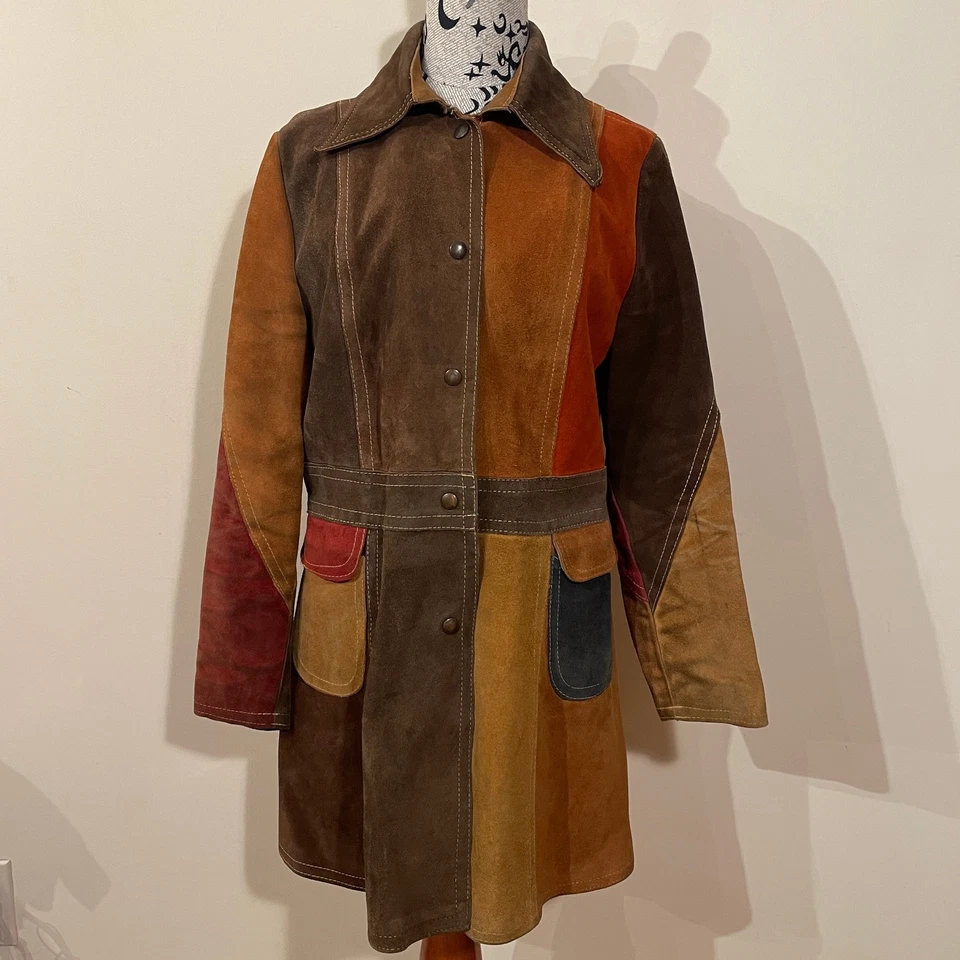 Vintage Suede Patchwork Jacket Women Small 1970's Hippy Boho Rare! - Image 2 of 4