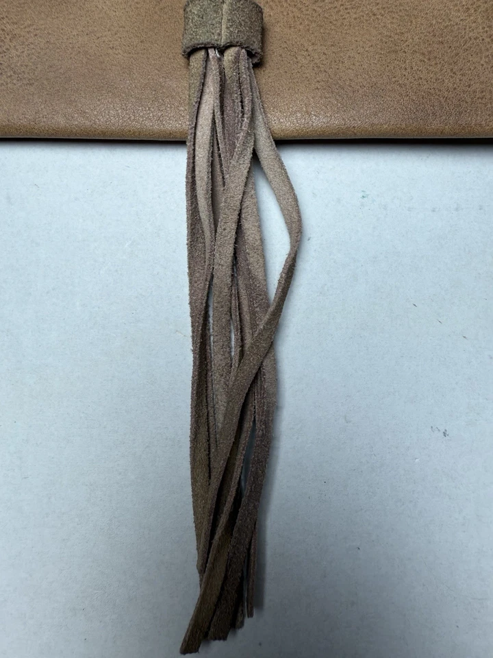 Anthropologie Tassel Envelope Clutch Bag Brown Leather Boho Perforated Stitched - Image 3 of 4