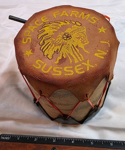 Vintage Tom-Tom Drum w/Indian & Drumstick from Space Farms in Sussex NJ