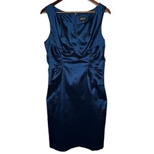 Adrianna Papell Taffeta Ruched Sheath Dress Sleeveless Navy Blue size 14