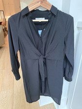 LOFT Shirt Dress Black Collared Tie Front Button Long Sleeve Short 4P