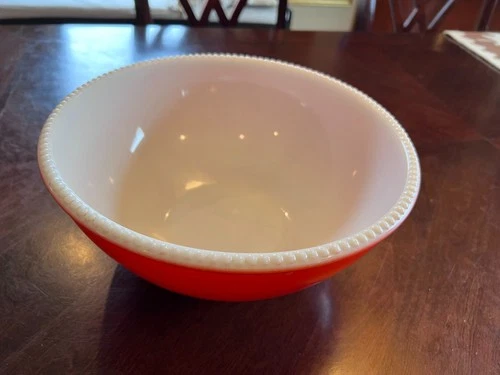 Vintage McKee milk glass mixing bowl red exterior w/white interior w/beaded rim