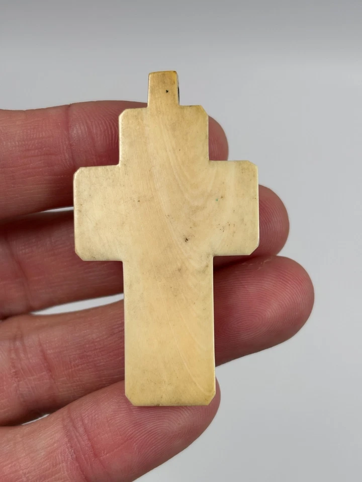 Ancien Crucifix Pendentif Croix de Berceau Sculptée XIXe Enfant Jésus dormant - Photo 4/4