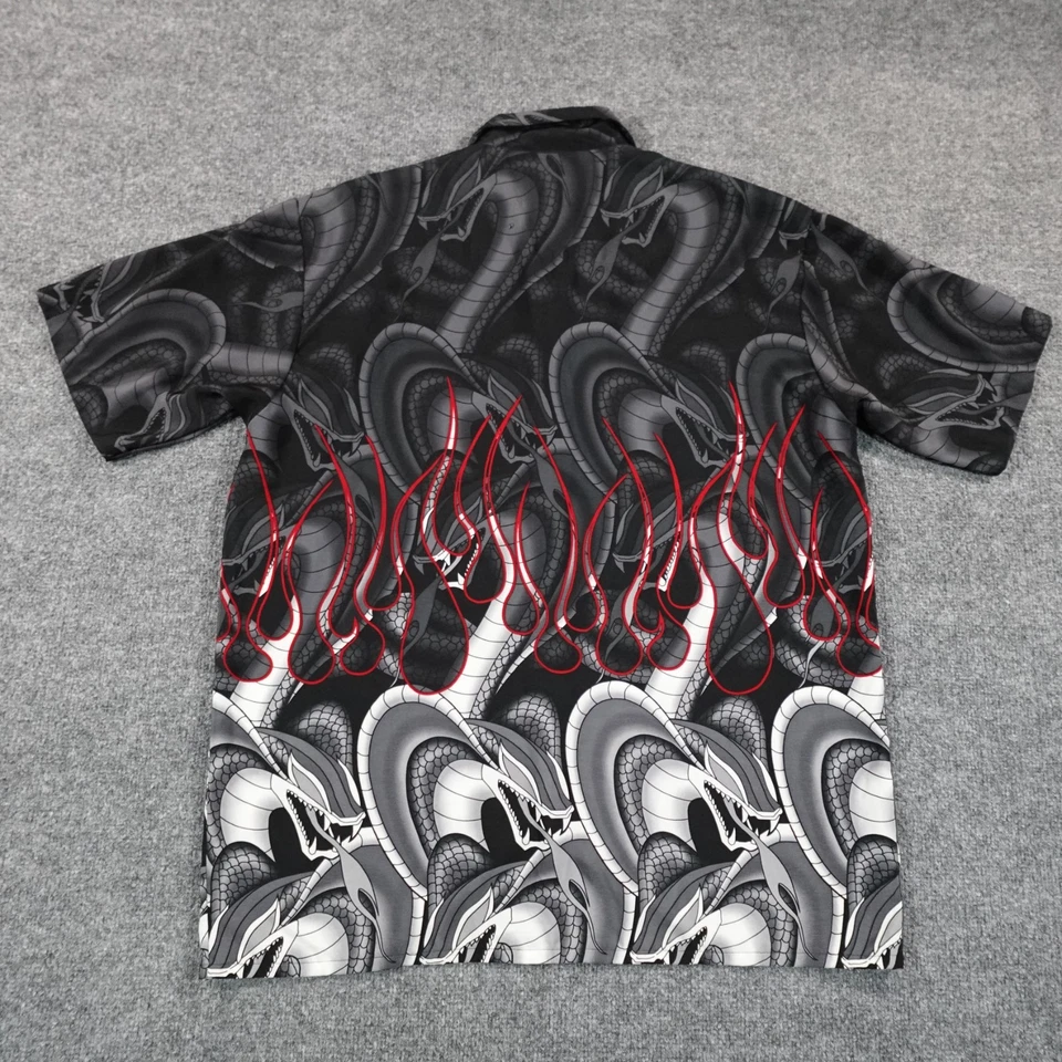 Camisa De Colección Ocean Current Para Hombres XL Negra Campamento Llamas Serpiente Y2K Botón Punk 14214 Foto 4 de 4