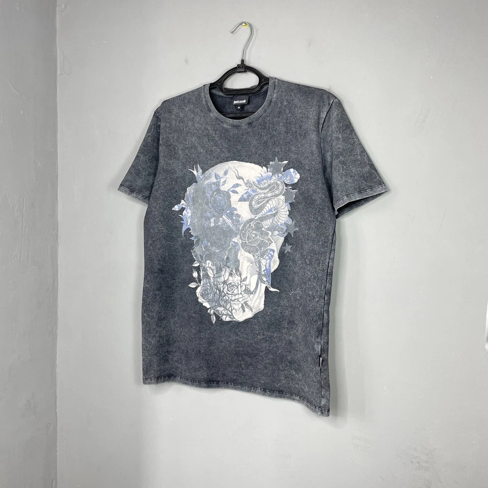 Just Cavalli Herren T-Shirt Grau Garment Dyed Logo Größe XL - Bild 3 von 4