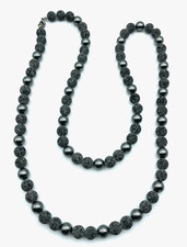 Collana di perle di lava maestose lunghe 107 cm Ø 12 mm con perle a conchiglia grigie