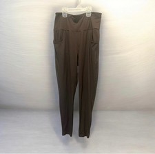 L-XL Dark Brown High Waisted Pocket Leggings Stretch Yoga Activewear Pants GUC
